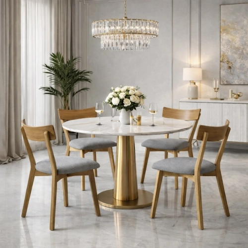 PRODUCENT Krzesło Dębowe KR-202 Tkanina Kolor Jasno Szary / Popiel